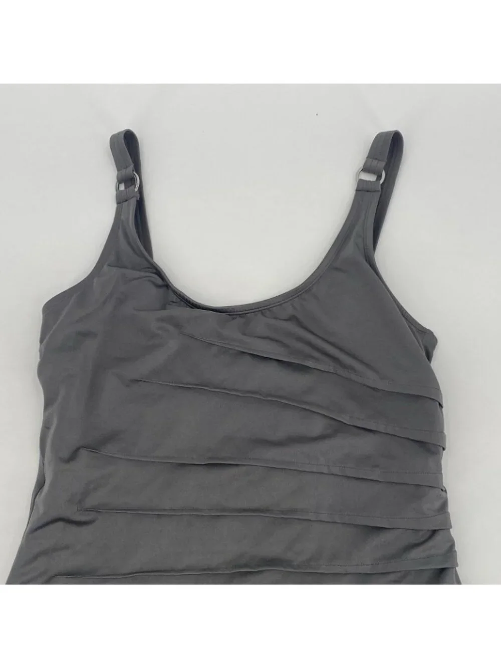 Calvin Klein One Piece Swimsuit Size 14 Ruched Slimming Gray Silver